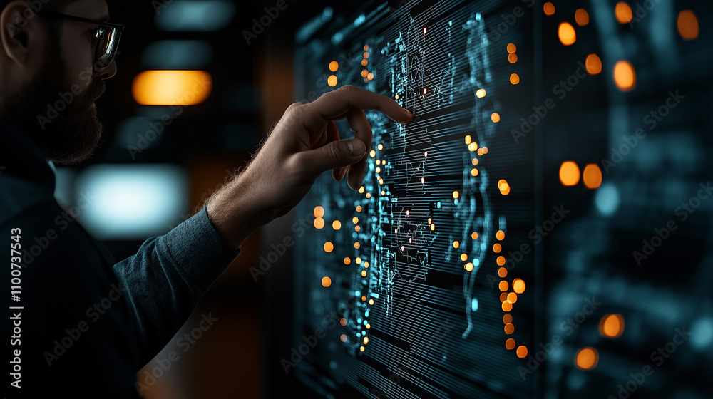 Leinwandbilder man interacting with digital interface in modern office setting