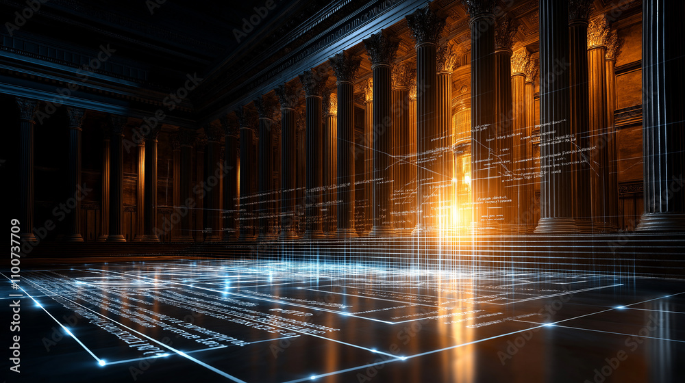 Poster conceptual image of government building with digital elements