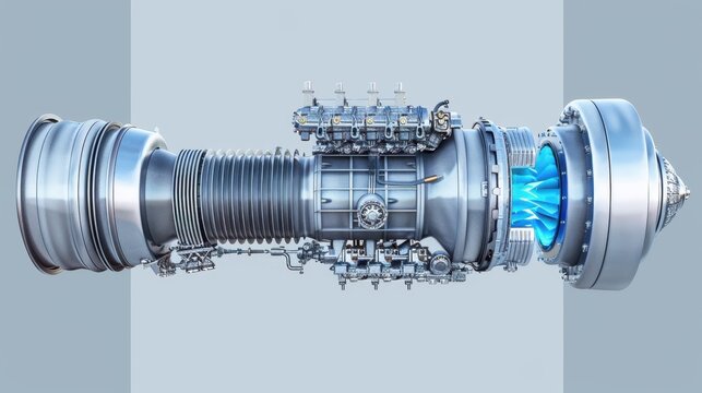 Jet Engine: A powerful engine designed for aircraft, expelling high-speed gas streams to produce thrust, propelling the vehicle forward for efficient flight.
