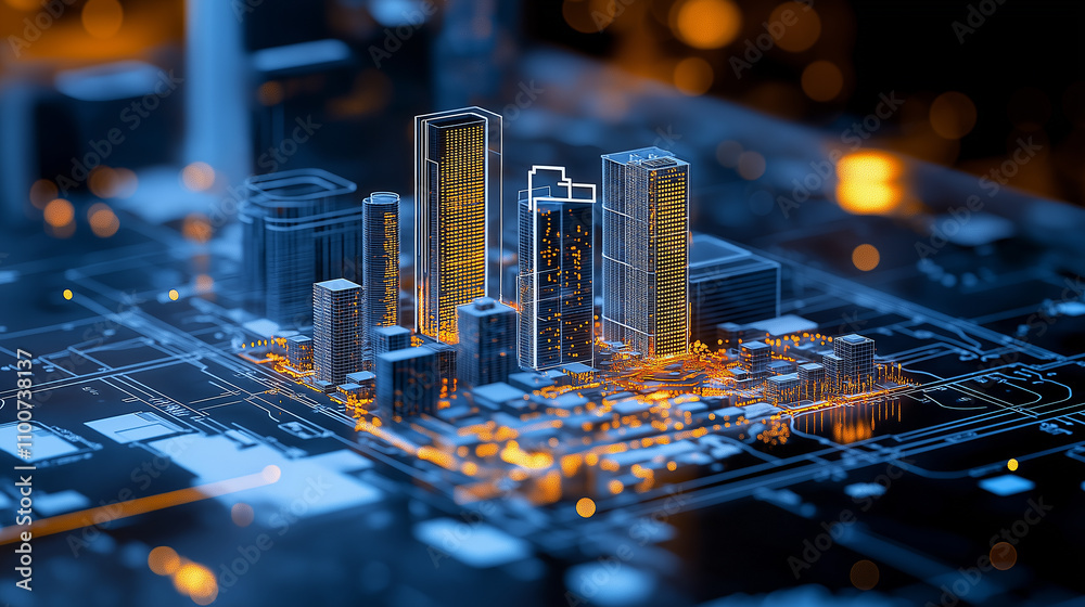 Poster digital map showcasing urban architecture and land usage patterns