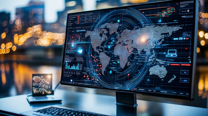 digital screen displaying global data and analytics updates