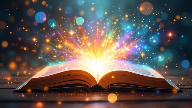 Open book with glowing pages, symbolizing effective learning and education. The image captures the essence of creativity, imagination, and the power of reading to expand horizons.