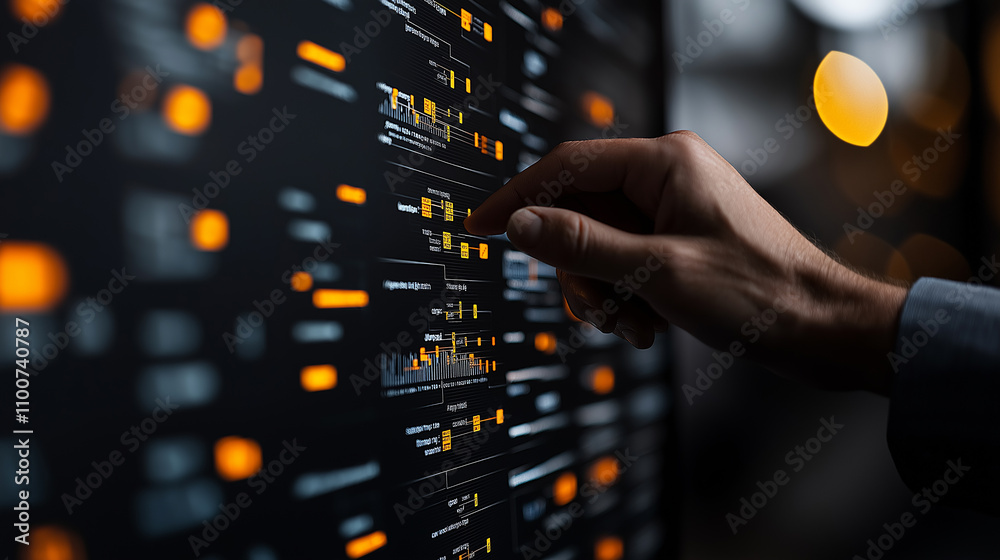 Aufkleber Hand interacting with digital data visualization on screen