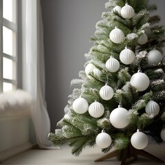 Christmas tree with white ornaments