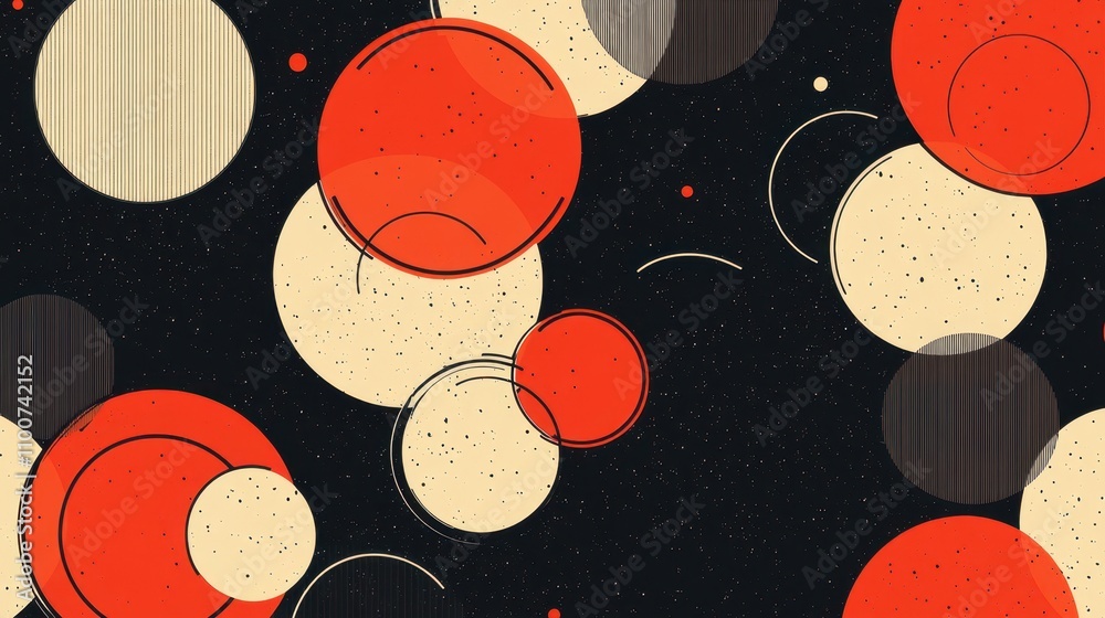 Fototapete a vibrant abstract design featuring overlapping circles in various colors against a dark background,