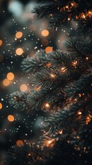 Create a warm and festive copy space background for Christmas, adorned with subtle holiday elements like twinkling lights, pine branches, and snowflakes, providing an inviting canvas 