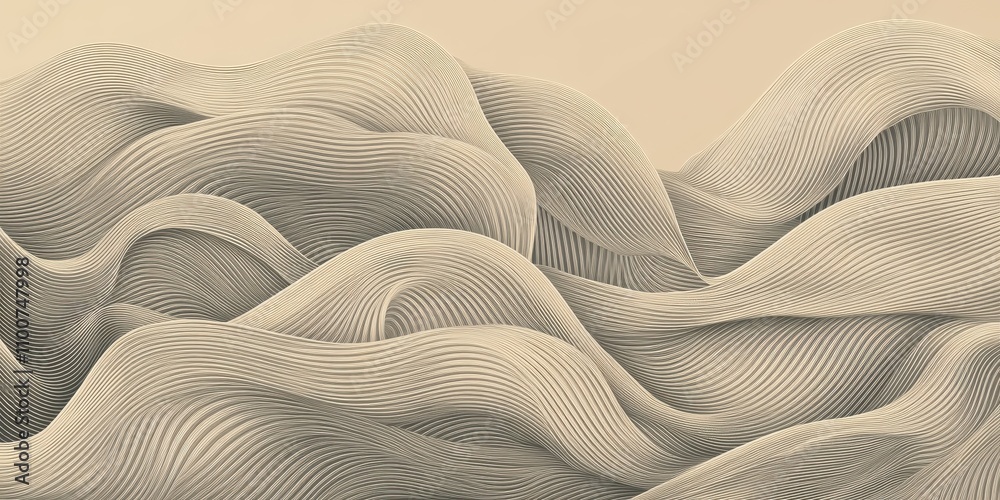 Poster A serene abstract landscape featuring smooth, undulating lines that create a sense of depth and tranquility in neutral tones.
