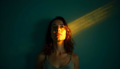 Retrato de mujer en entorno oscuro con luz entrando