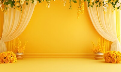 yellow theme indian wedding background, Generative AI