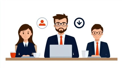 Professional business team collaborating at meeting table in modern office discussing work strategy and decision making process for company or project