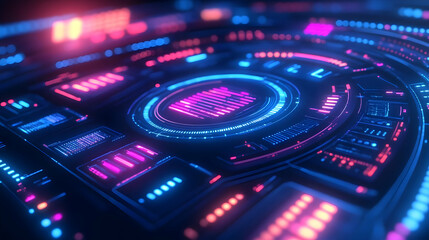 Obraz premium Neon Tech HUD 3D Illustration