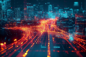 Fototapeta premium Network connection concept, map digital technology for screen monitoring urban transport
