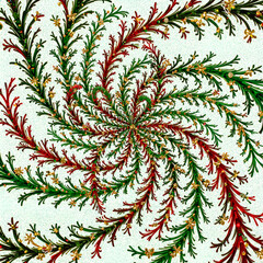 Colorful swirling patterns of holiday foliage in spiraling design, digital art of abstract concept.