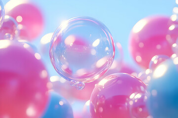 Pink Blue Bubbles 3D Illustration