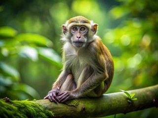 Obraz premium Serene Minimalist Monkey Portrait in Natural Habitat, Showcasing Unique Features and Gentle Expressions, Perfect for Wildlife Enthusiasts and Nature Lovers