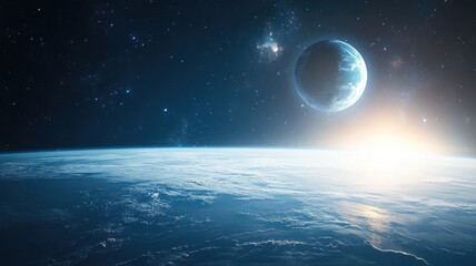 Breathtaking view of Earth from space with galaxy background