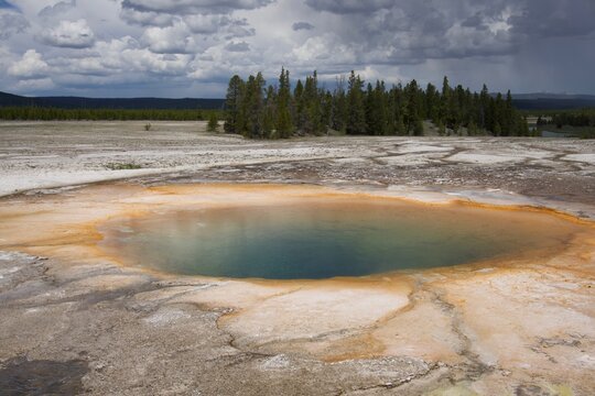 Landscape of the Excelsior Geyser Crater at Yellowstone National Park