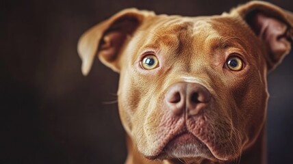 Close-up of brown dog with attentive eyes looking forward