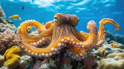 Closeup of an Octopus in a Coral Reef