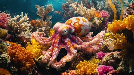 Colorful Octopus in a Vibrant Coral Reef
