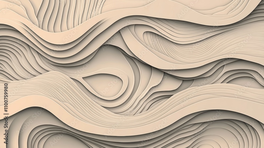 Aufkleber a textured, abstract design featuring layered, wavy lines in soft beige tones, creating a sense of d