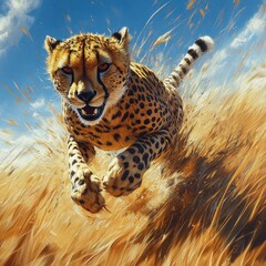 Cheetah Running Through Grass