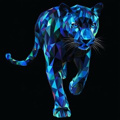 Abstract geometric vector art of an elegant panther, in the style of blue and teal colors