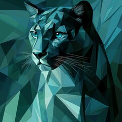 Abstract geometric vector art of an elegant panther, in the style of blue and teal colors