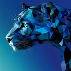 Abstract geometric vector art of an elegant panther, in the style of blue and teal colors