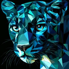 Abstract geometric vector art of an elegant panther, in the style of blue and teal colors