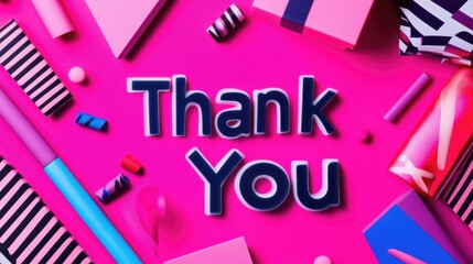 Pink Thank You Design with Gift Wrapping Elements