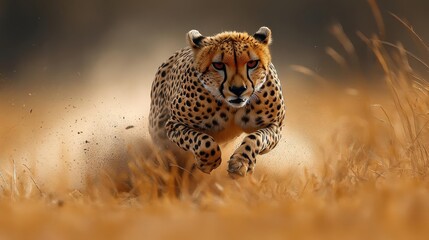 Cheetah Running Through Grass