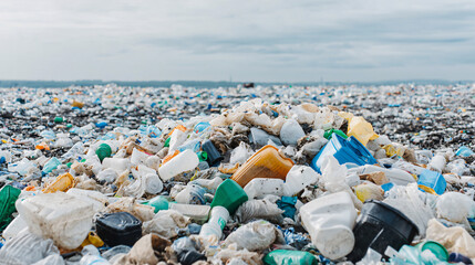 Large pile of discarded plastic waste, emphasizing the environmental impact of human activity.