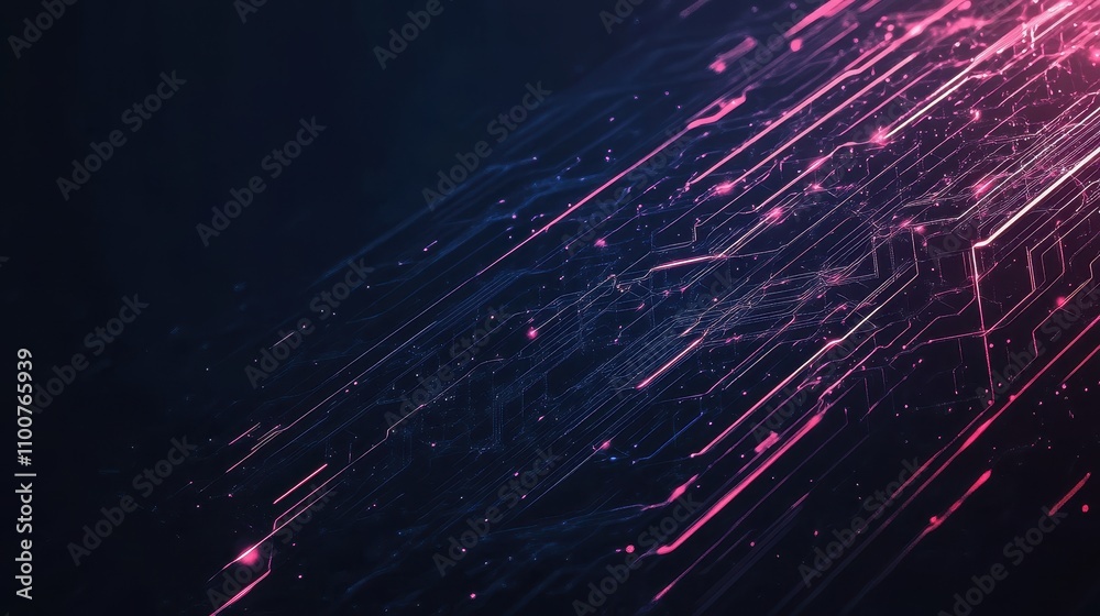Poster a dynamic abstract image featuring streaks of light in vibrant pink and blue against a dark backgrou