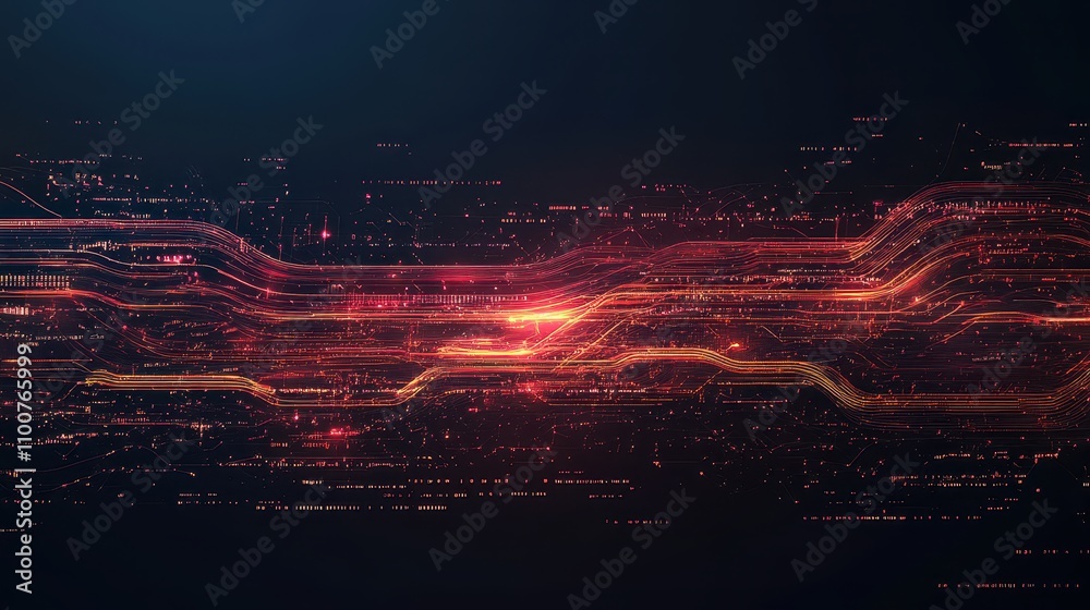 Aufkleber A dynamic digital background featuring vibrant red and orange lines on a dark backdrop, representing technology and data flow.