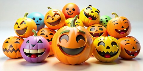 Obraz premium Smiley Halloween Emoji Collection Featuring Creepy and Scary Characters for Graphic Elements on a White Background