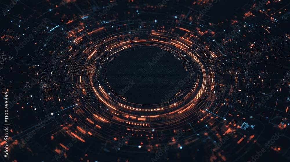 Aufkleber A mesmerizing aerial view of a circular urban landscape illuminated by vibrant lights, creating a captivating visual effect.