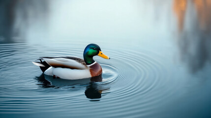 Obraz premium Sleeping duck floating in the calm water