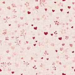 Valentine theme Seamless patterns, Floral Patterns with Hearts on a Soft Background