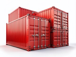 Stunning 3D Rendering of a Set of Closed Red Cargo Containers Isolated on a White Background Perfect for Industrial and Logistics Themes