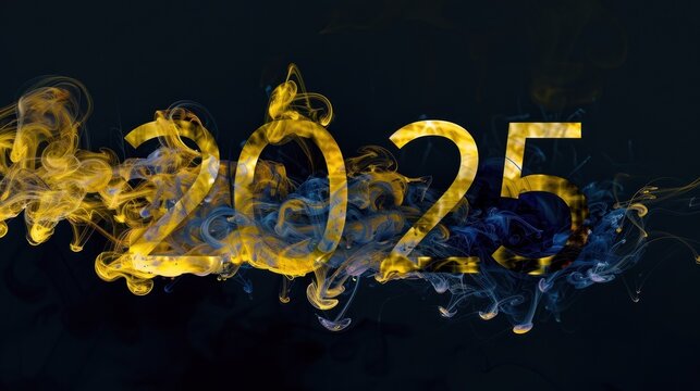 ink in water forms the number "2025" on a black background