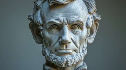 Obraz premium Statue of Abraham Lincoln � Lincoln Memorial with visitors or wreaths for commemoration, Presidents' Day,
