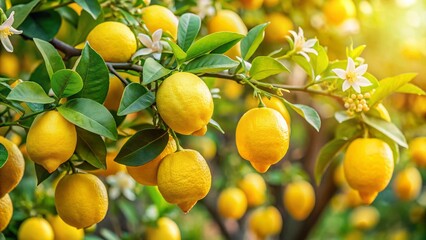 Stunning Macro Photography of a Lemon Tree Background Capturing the Vibrant Colors and Intricate Details of Lemons, Leaves, and Blossoms in a Natural Setting
