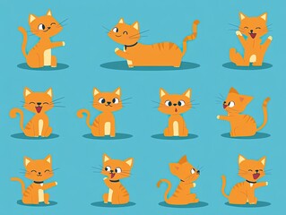 Fototapeta premium Cartoon set of funny adorable orange cat expression and poses v5