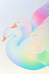 Obraz premium Two Pastel Swans Embracing in Serene Calmness