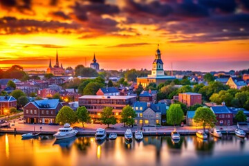 Obraz premium Stunning Tilt-Shift Photography of Annapolis Maryland Skyline with Silhouette City Design Featuring Famous Monuments and Scenic Views for Stock Photo Use