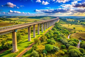 Fototapeta premium Stunning View of the Mombasa-Nairobi Standard Gauge Railway Bridge Framing the Expansive Nairobi National Park, Kenya's Natural Beauty Captured in Portrait Photography