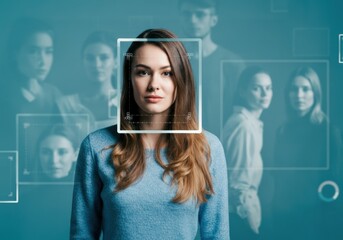 Facial Recognition Technology: Woman with Scan Overlay