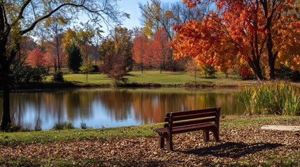 A serene autumn scene featuring a peaceful park during early October.