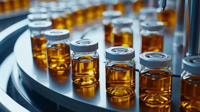 Production process of amber liquid in glass vials at a pharmaceutical facility